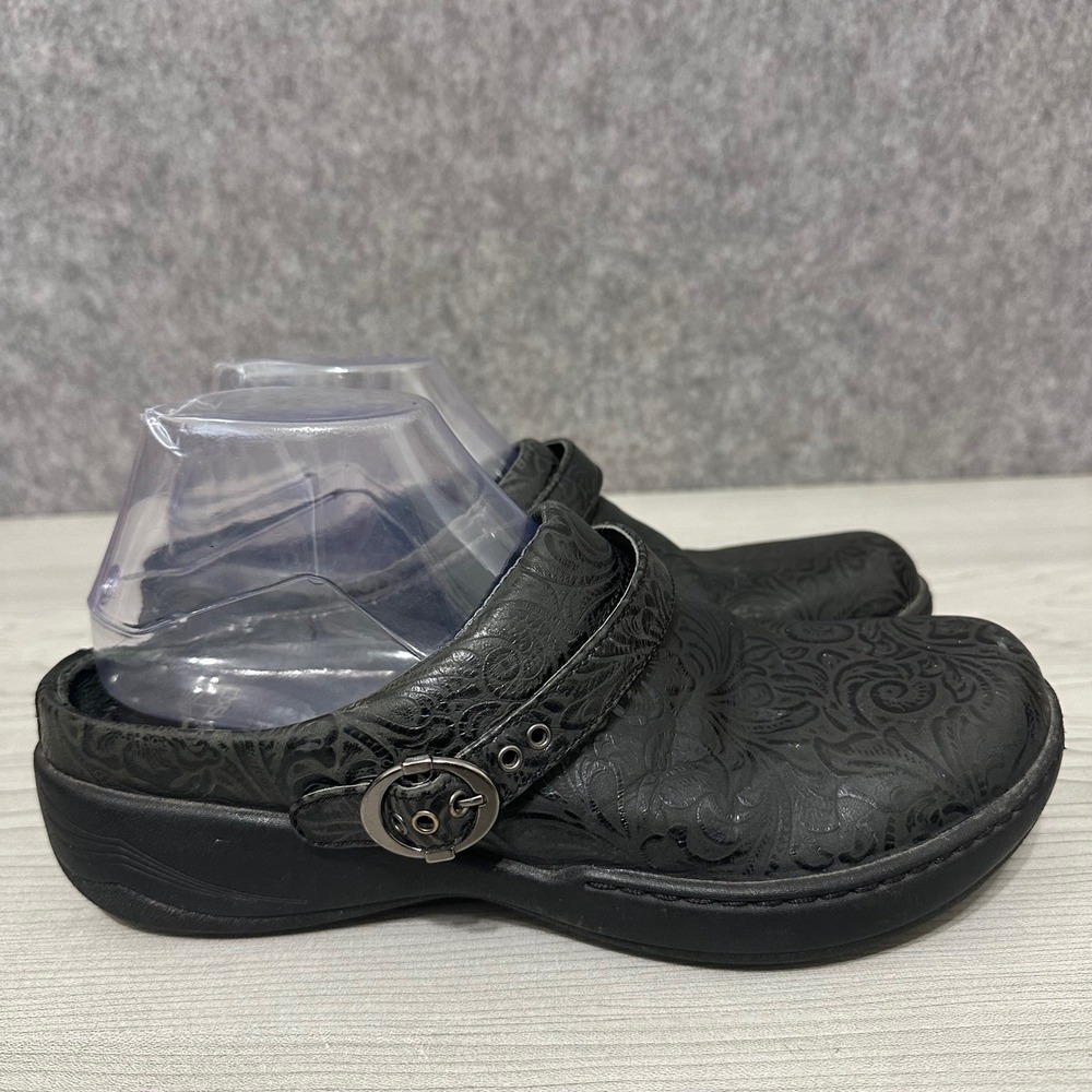 Dansko Allison Black Floral Embossed Leather Clogs Size 40 Women's US 9.5-10